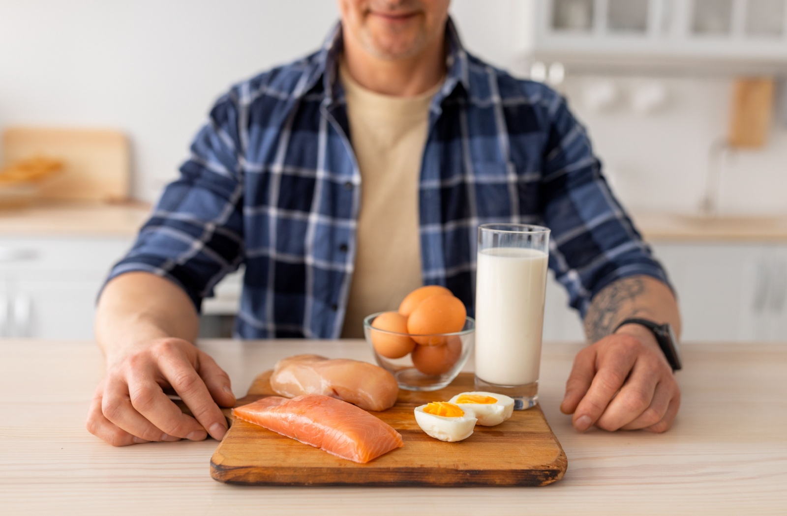 older man eating meats